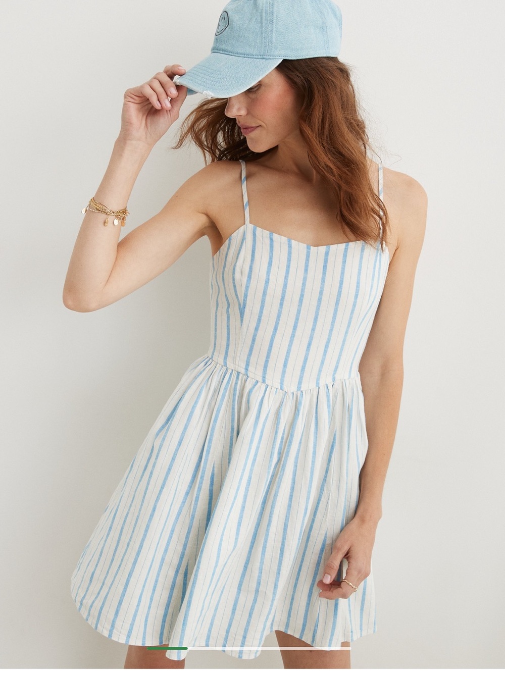 Aerie light blue striped linen blend mini dress